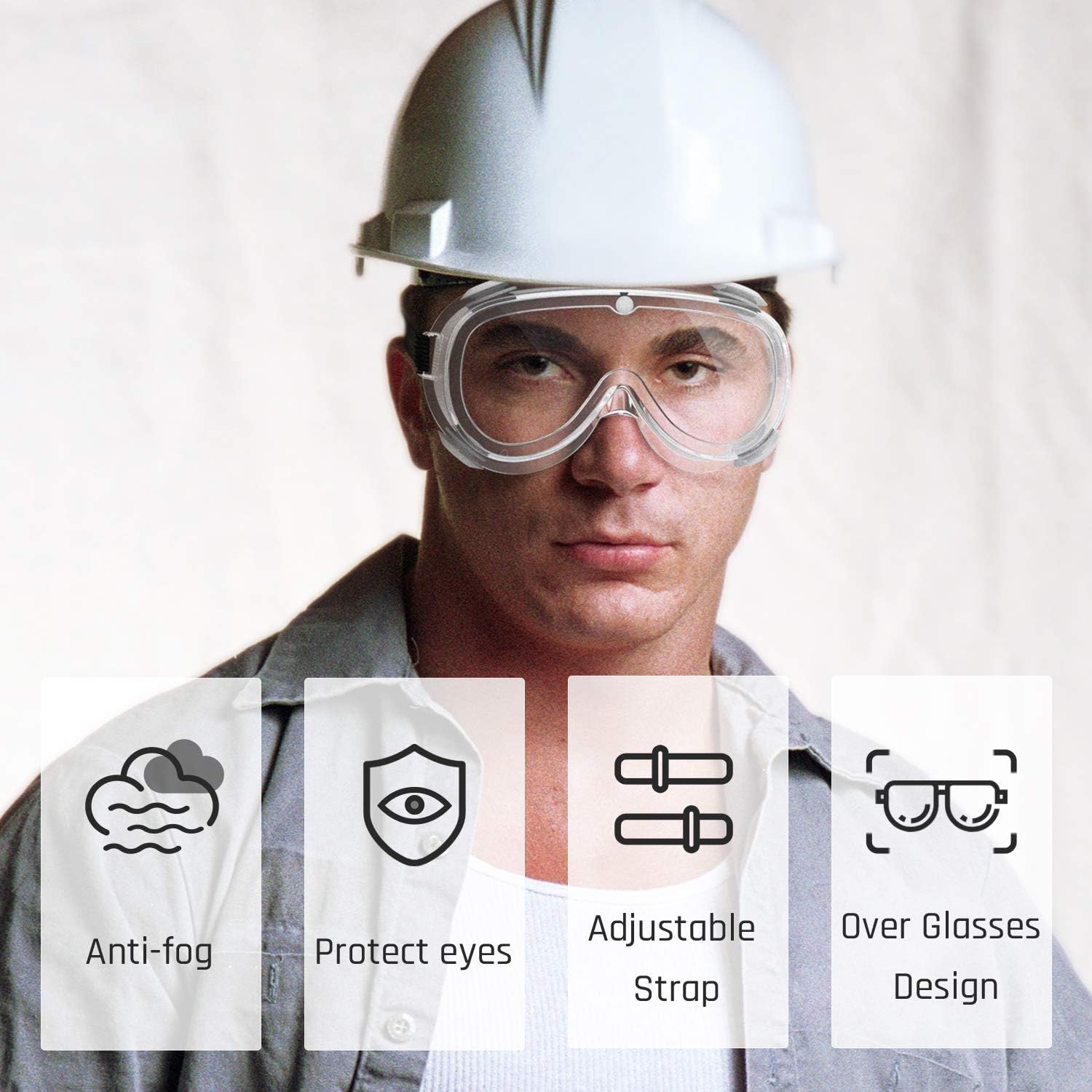 Safety Goggles Medical Goggles Fit Over Eyeglasses Anti-Fog Safety Glasses Clear Lab Goggles chemistry Protective