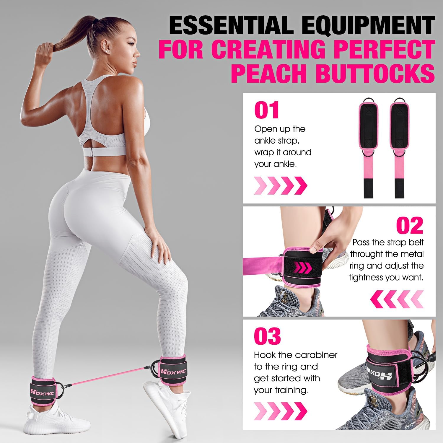 Ankle Resistance Bands with Cuffs, Ankle Bands for Working Out, Ankle Resistance Band for Leg, Booty Workout