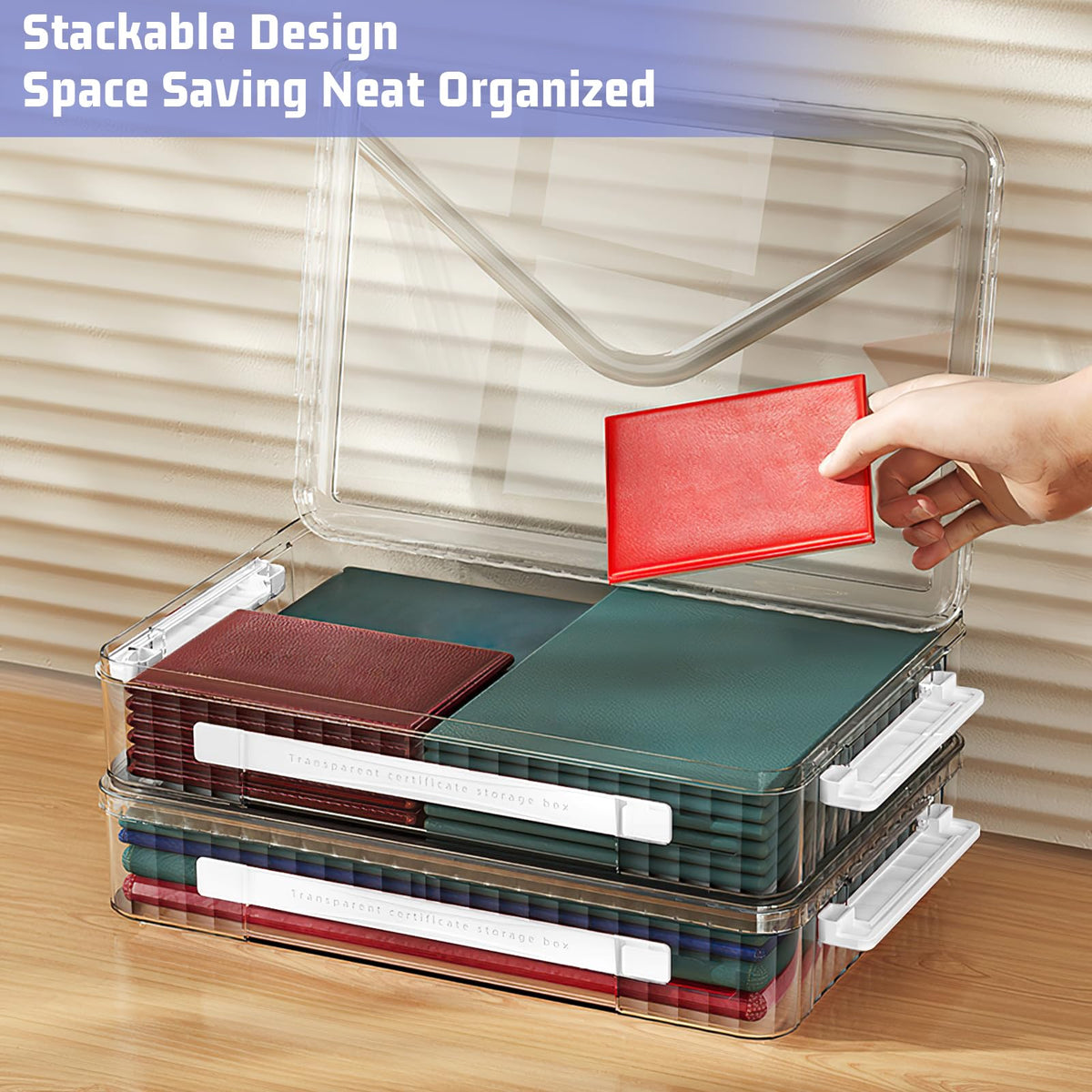 Plastic Storage Bin with Lid Portable Project Case with Handle Clear Storage Box File Document Protector Stackable