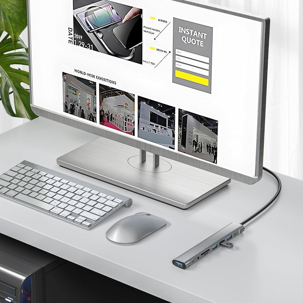 USB Hub Long Cable, 9 Ports USB 3.0 Adapter with 4 USB 3.0 Data Ports,SD/TF Card Slot,3.5mm Jack,USB-C Data,USB