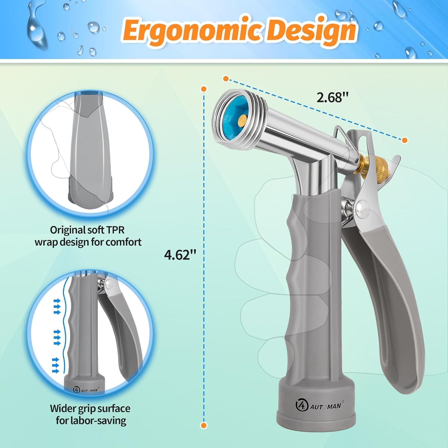 Full Size Garden Hose Nozzle 4 Pack, High Pressure Pistol Grip Water Nozzle Sprayer with Threaded Front, Adjustable