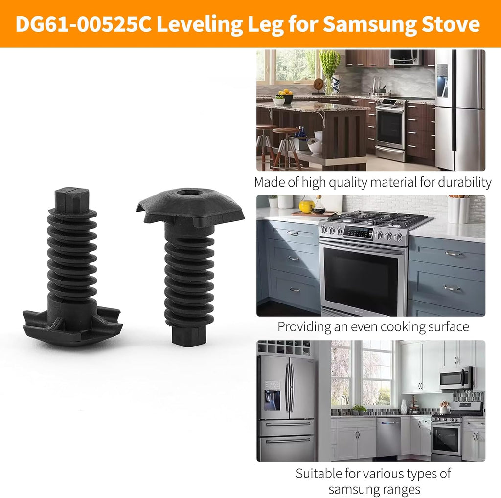 Upgraded DG61-00525A Leveling Leg for Samsung Stove Replacement Parts Leveling Feet, DG61-00525C Adjustable Stove Legs for Samsung Stove Parts Range Leveling Foot 4 Pcs