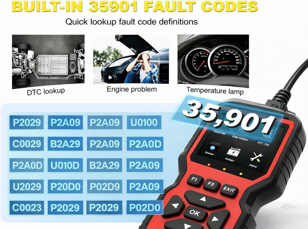 V519 OBD2 Scanner Diagnostic Tool, Car Code Reader with 35,901 Built-in DTC Lookup, Check Engine Light Reader, Live