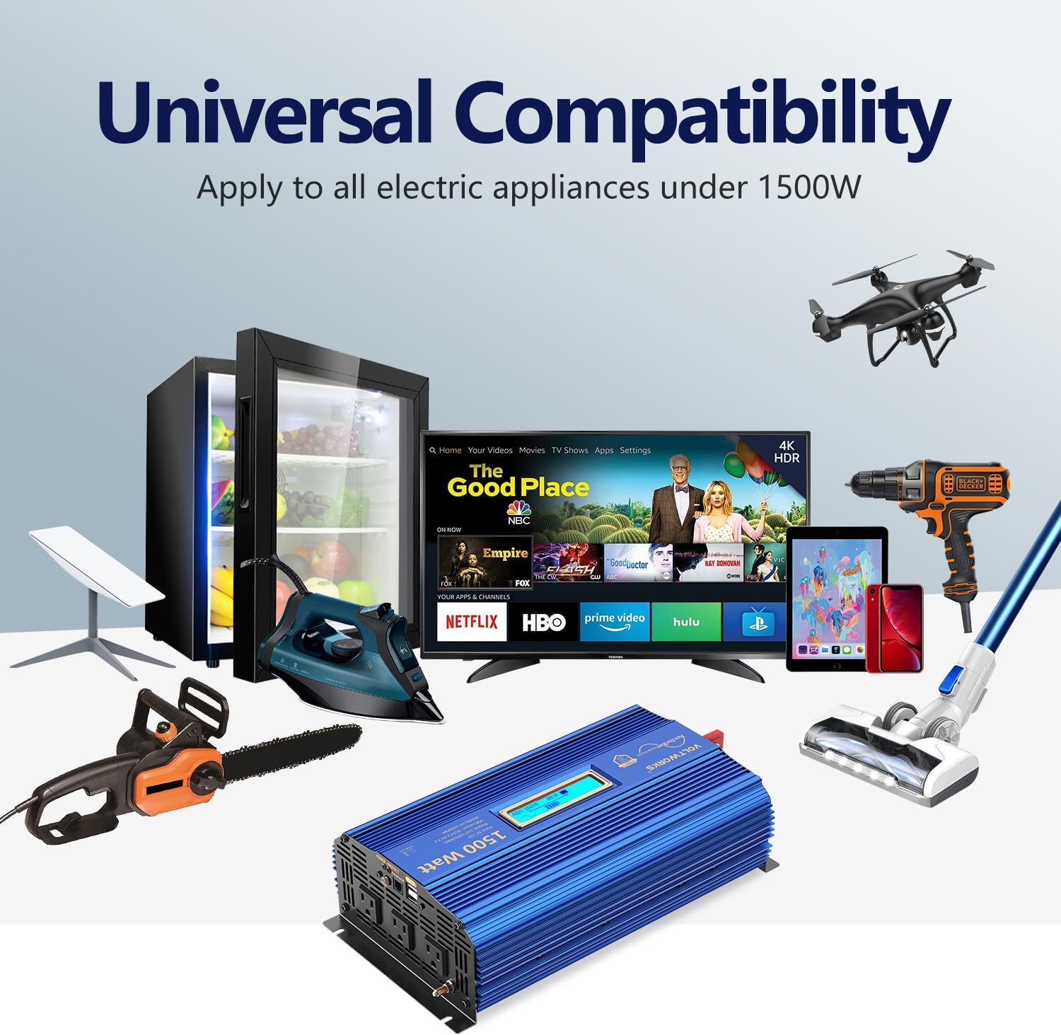 1500Watt Pure Sine Wave Inverter 12V DC to 110V 120V AC Power Inverter | Remote Control LCD Display and 2x2.4A USB