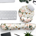 Pink Flower Desktop Mat Aesthetic Wrist Support Keyboard Mouse Wrist Rest Set, Computer Office Comfortable Wrist Rest