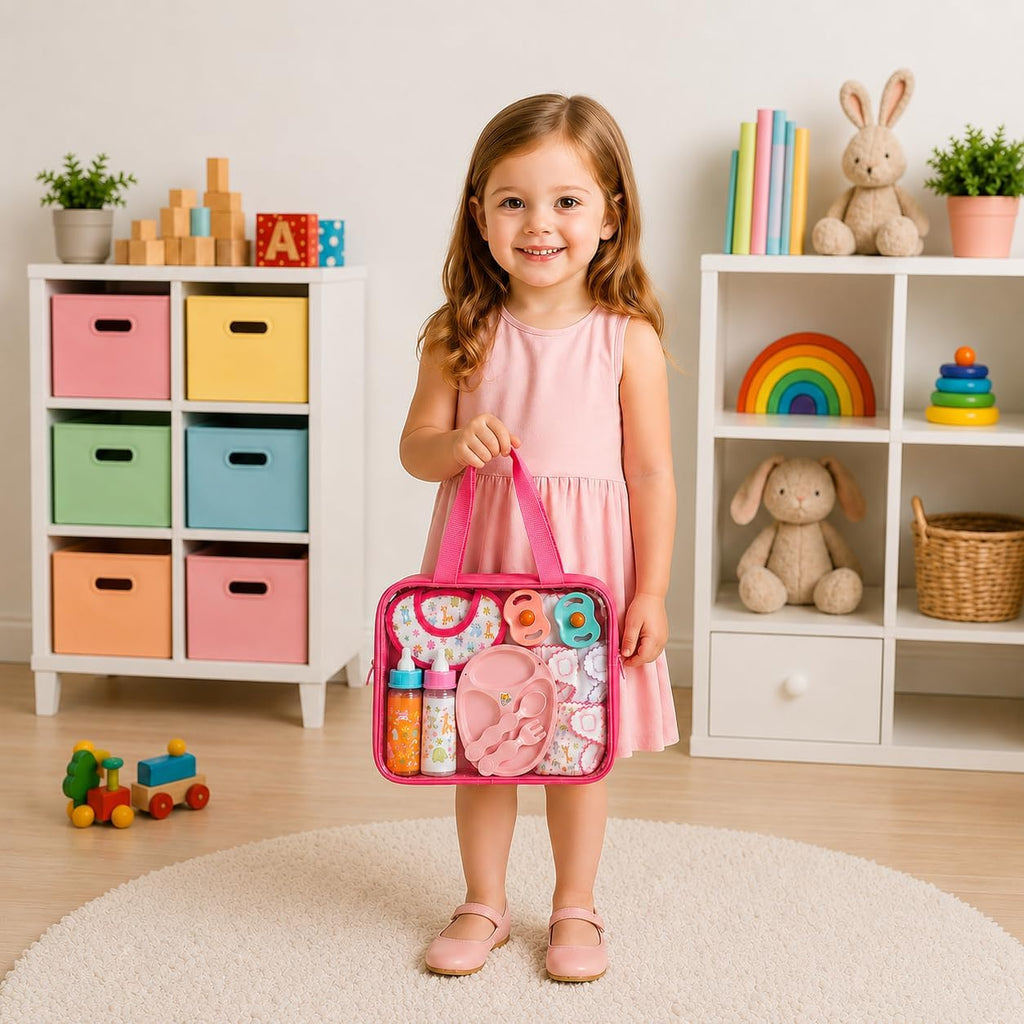 My Sweet Baby 13-Piece Doll Feeding & Diaper Bag Set – Disappearing Milk Bottles, Bibs, Pacifiers, Diapers &