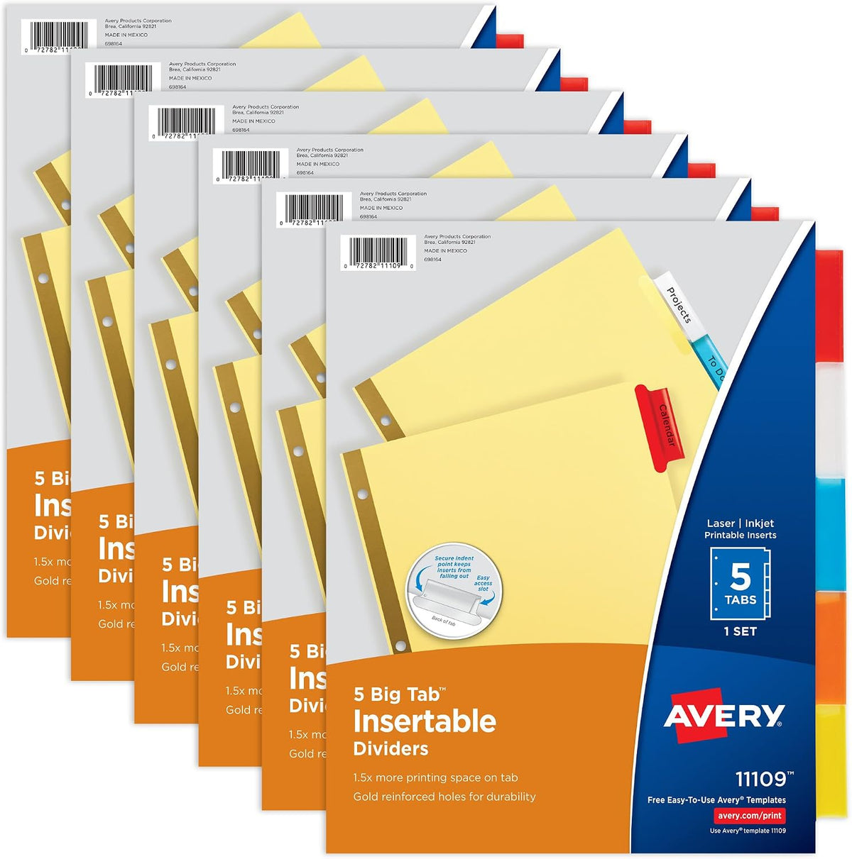 Avery Paper Dividers, Insertable Big Tab, 5-Tab, Multicolor, 6 Sets