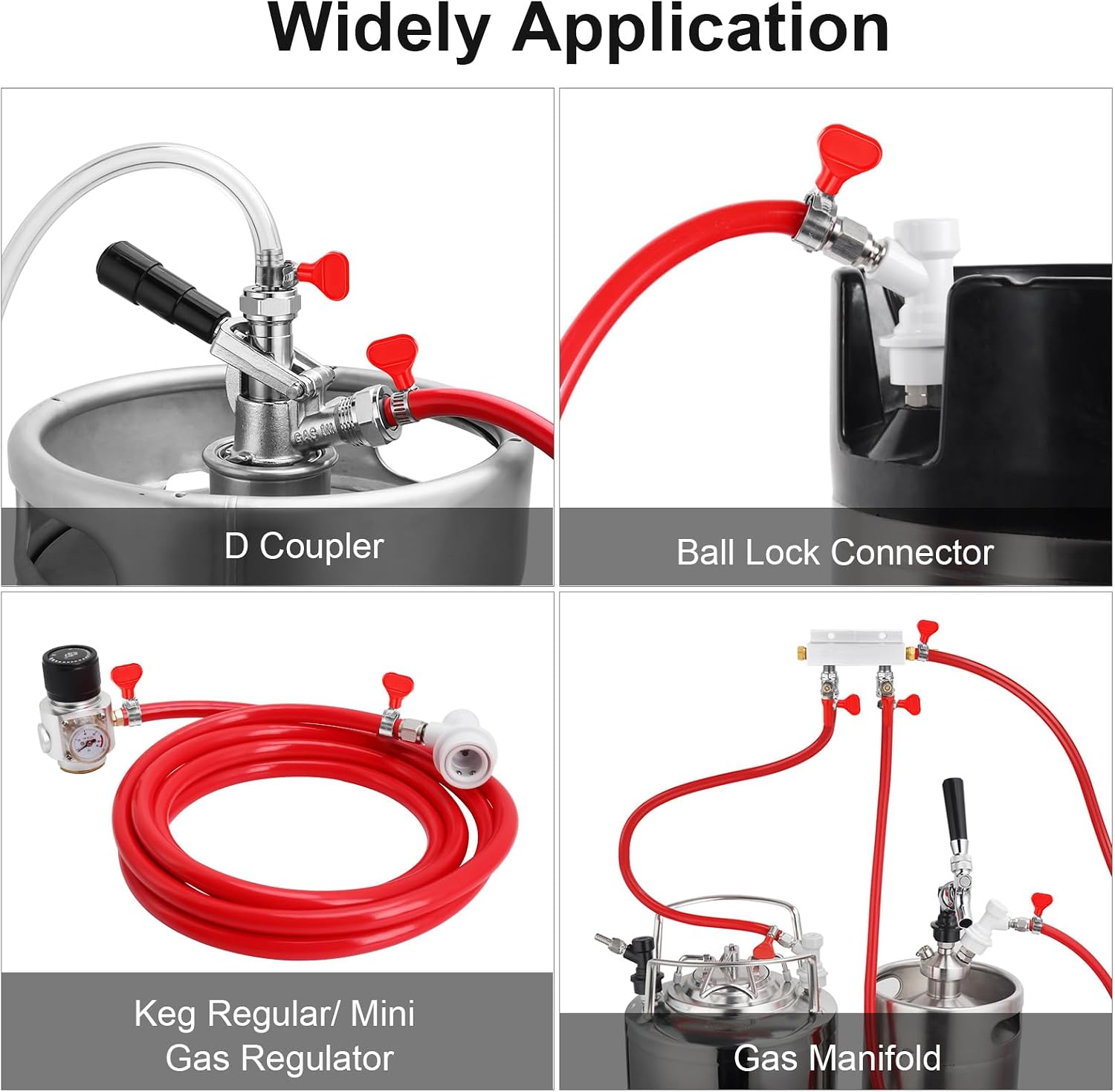 5 FT CO2 Line Ball Lock Keg Fitting Kit, 5/16" OD PVC Brewing Line | Quick Disconnect & Hose Clamp, Barb for Homebrew