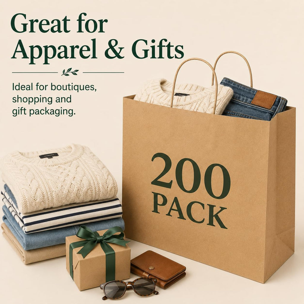 Large Brown Gift Paper Bags with Handles 16x6x12 Inch 200 Pack Bulk