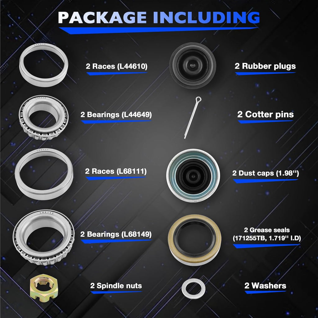 L68149 Trailer Axle Bearings Kit for 3500lb 1-1/16''*1-3/8''Axle-2 Sets