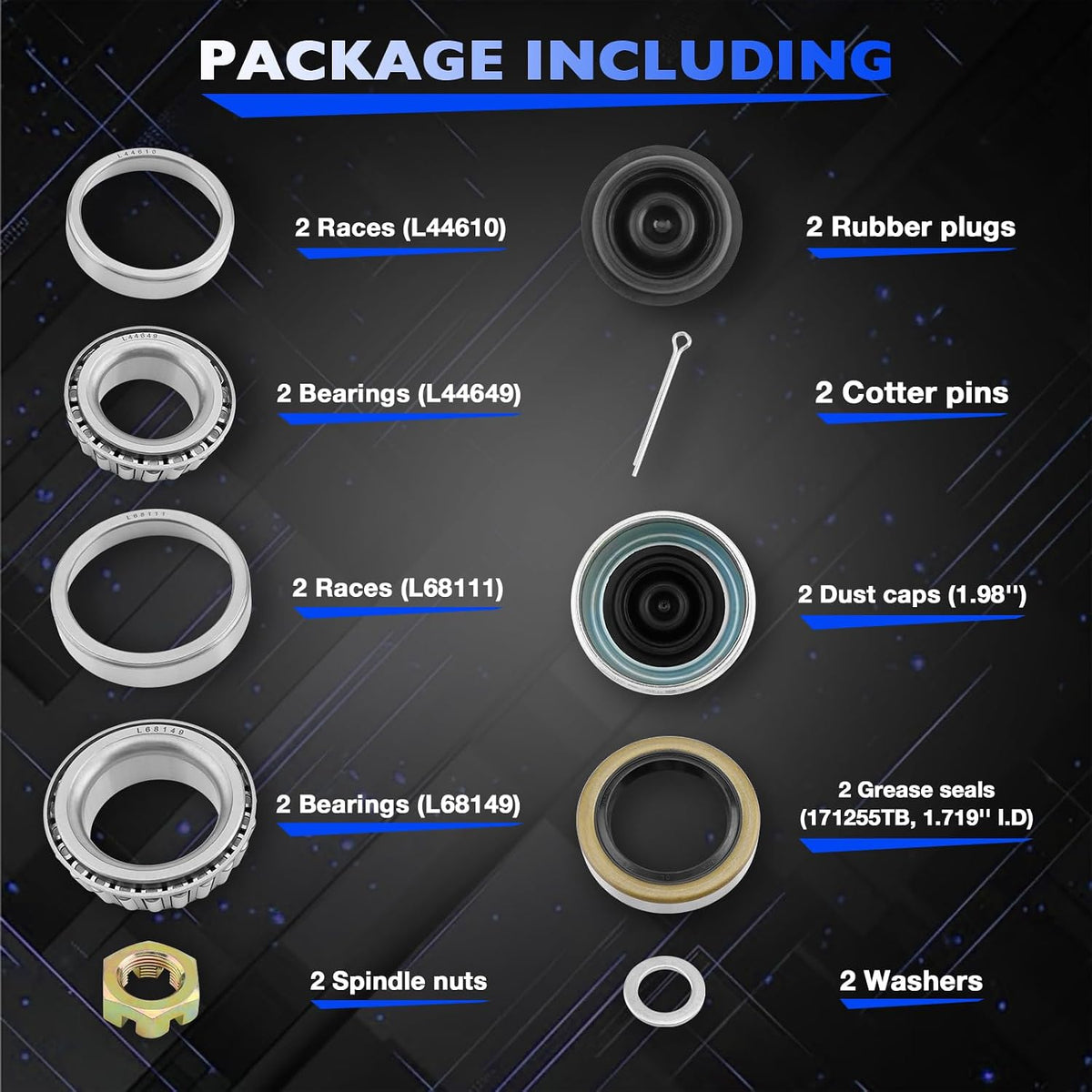 L68149 Trailer Axle Bearings Kit for 3500lb 1-1/16''*1-3/8''Axle-2 Sets