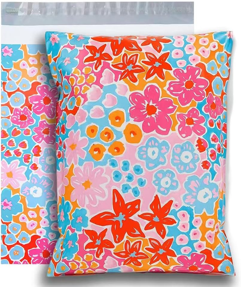10x13 Cute Poly Mailers 50 Pack Flowers Shipping Bags