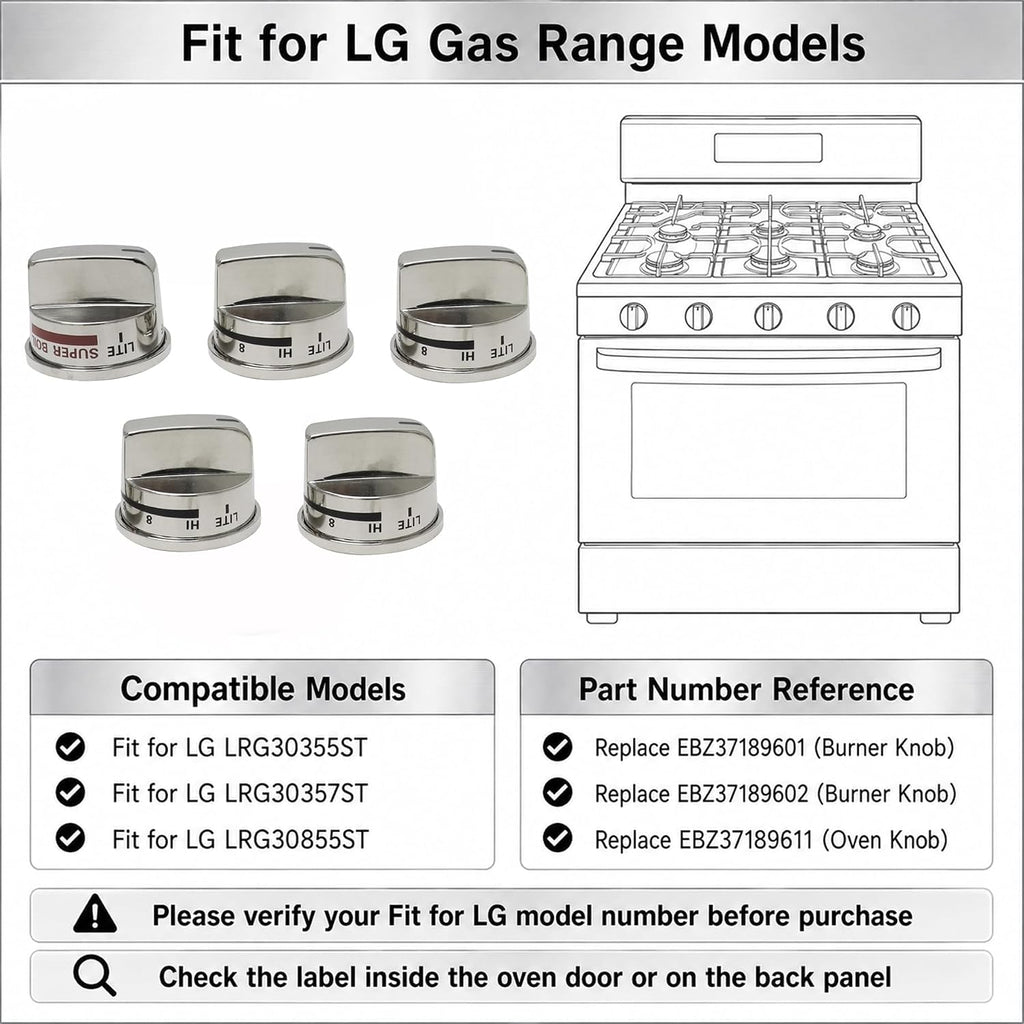 Gas Stove Knobs & Oven Knob Fit for LG LRG30355ST LRG30357ST