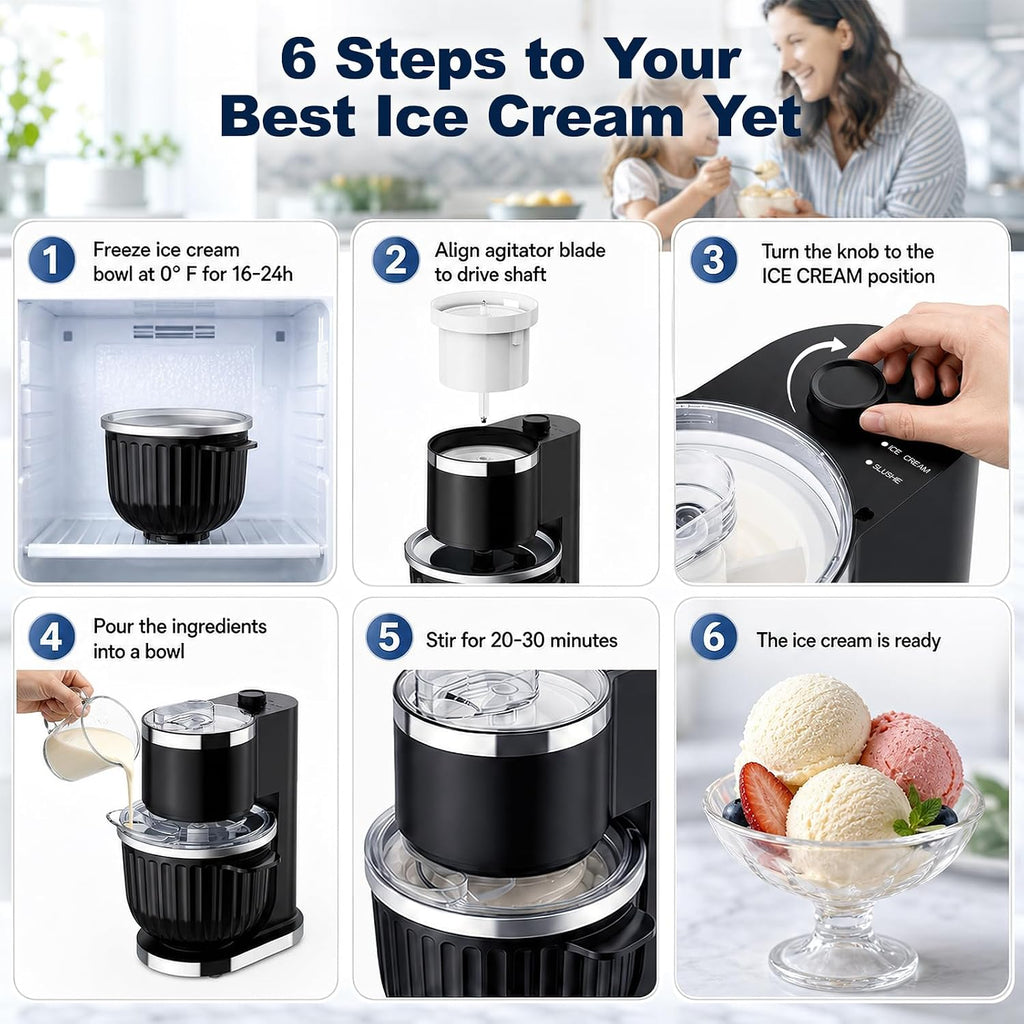 Ice Cream Maker & Shaved Ice Machine, 2-in-1 Slushie Machine