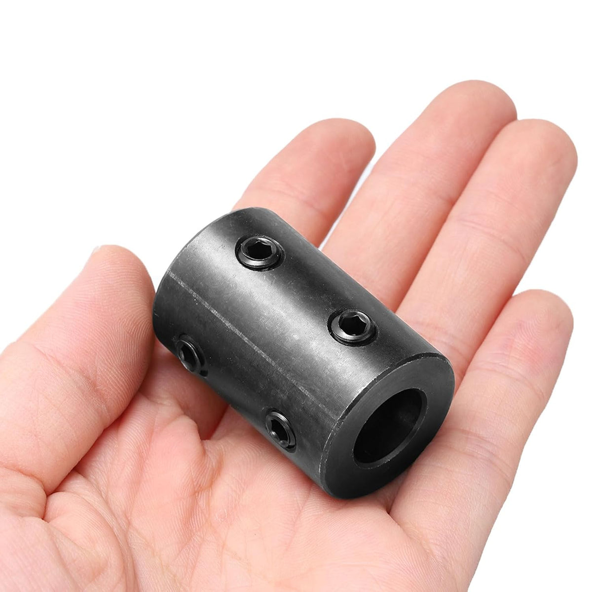 uxcell Shaft Coupling 1/2" Bore, 1" OD, 1-1/2" Length, Black Oxide Plated Steel Rigid Coupling, Motor Wheel Coupler, (4 Set Screws)