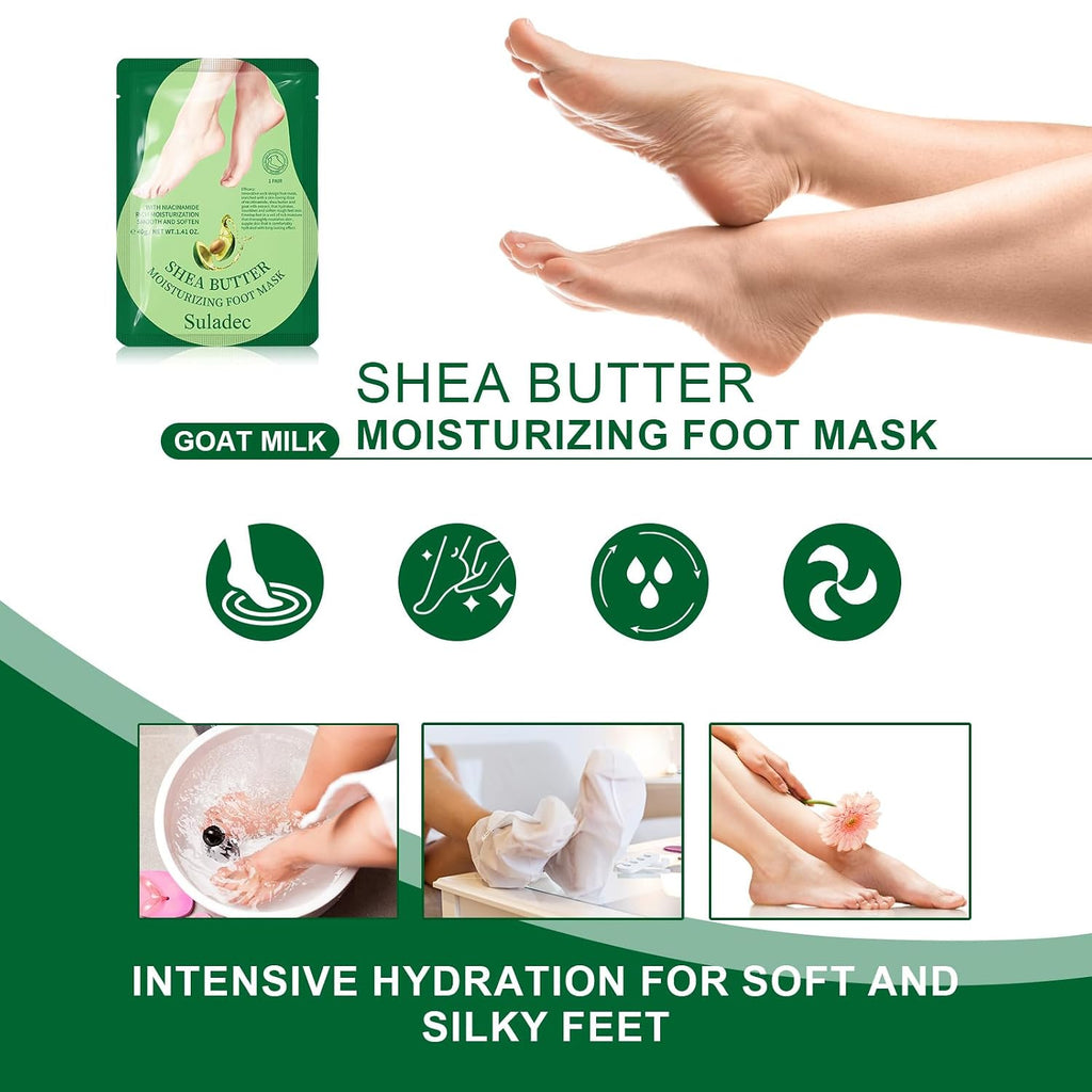 Moisturizing Foot Mask with Shea Butter and Goat Milk, Hydrating Foot Masks for Dry Cracked Feet, Dry Skin