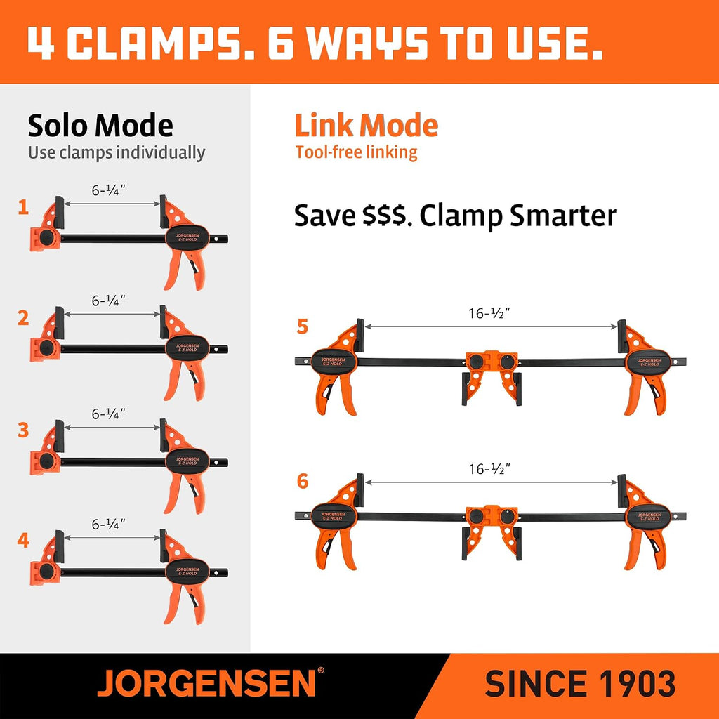 6" Bar clamps for woodworking - 4-Pack