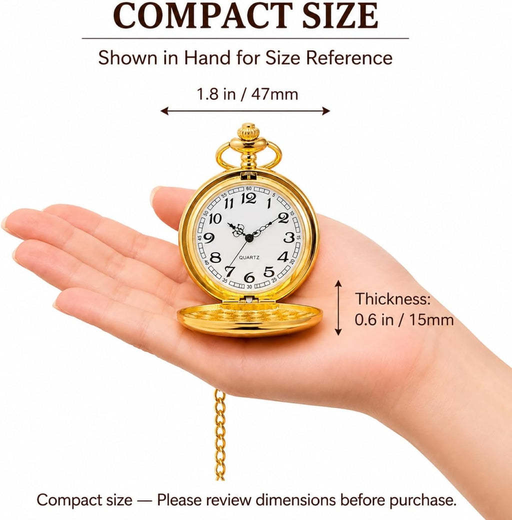 Smooth Vintage Pocket Watch with Chain (Gold)