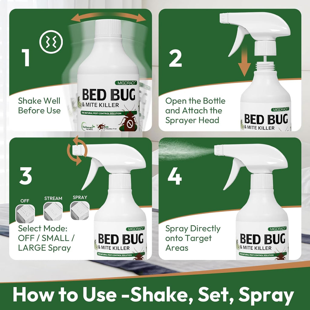 Natural Bed Bug Spray 16oz, Non-Toxic Sprayer, Plant-Based Bedbug & Dust Mite Repellent, Safe for Family & Pets
