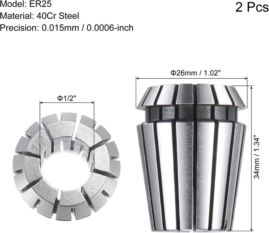 uxcell ER25 Spring Collet 1/2" Chuck for CNC Engraving Machine Lathe Milling Tool 2pcs