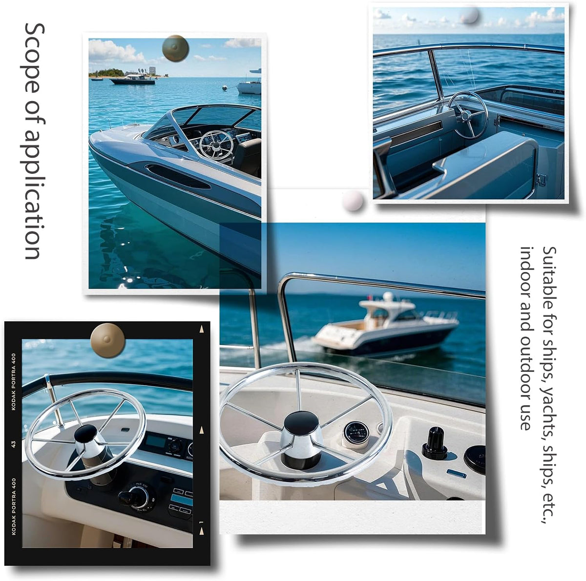 13.5" Destroyer Style Marine Steering Wheel – 5-Spoke Stainless Steel, 3/4" Tapered Shaft, Universal Fit for Pontoon, Bass Boat, Yacht & Sea Vessels, Center Cap Included