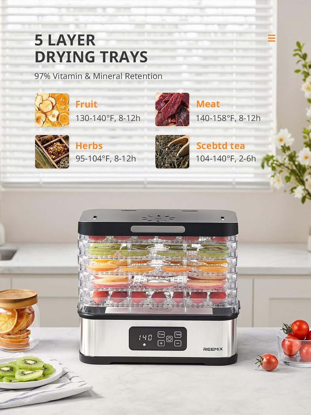 5-Tier Compact Food Dehydrator with BPA-Free Trays