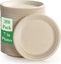 350 Pack Compostable Bagasse Paper Plates 6.9 inch, Nature