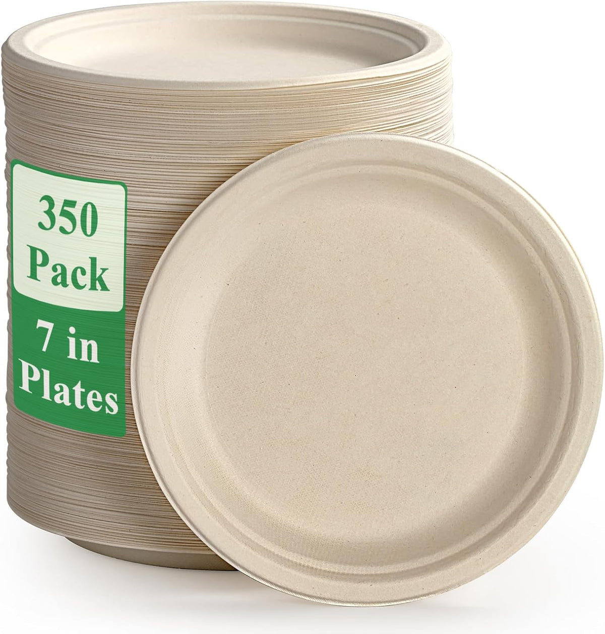 350 Pack Compostable Bagasse Paper Plates 6.9 inch, Nature