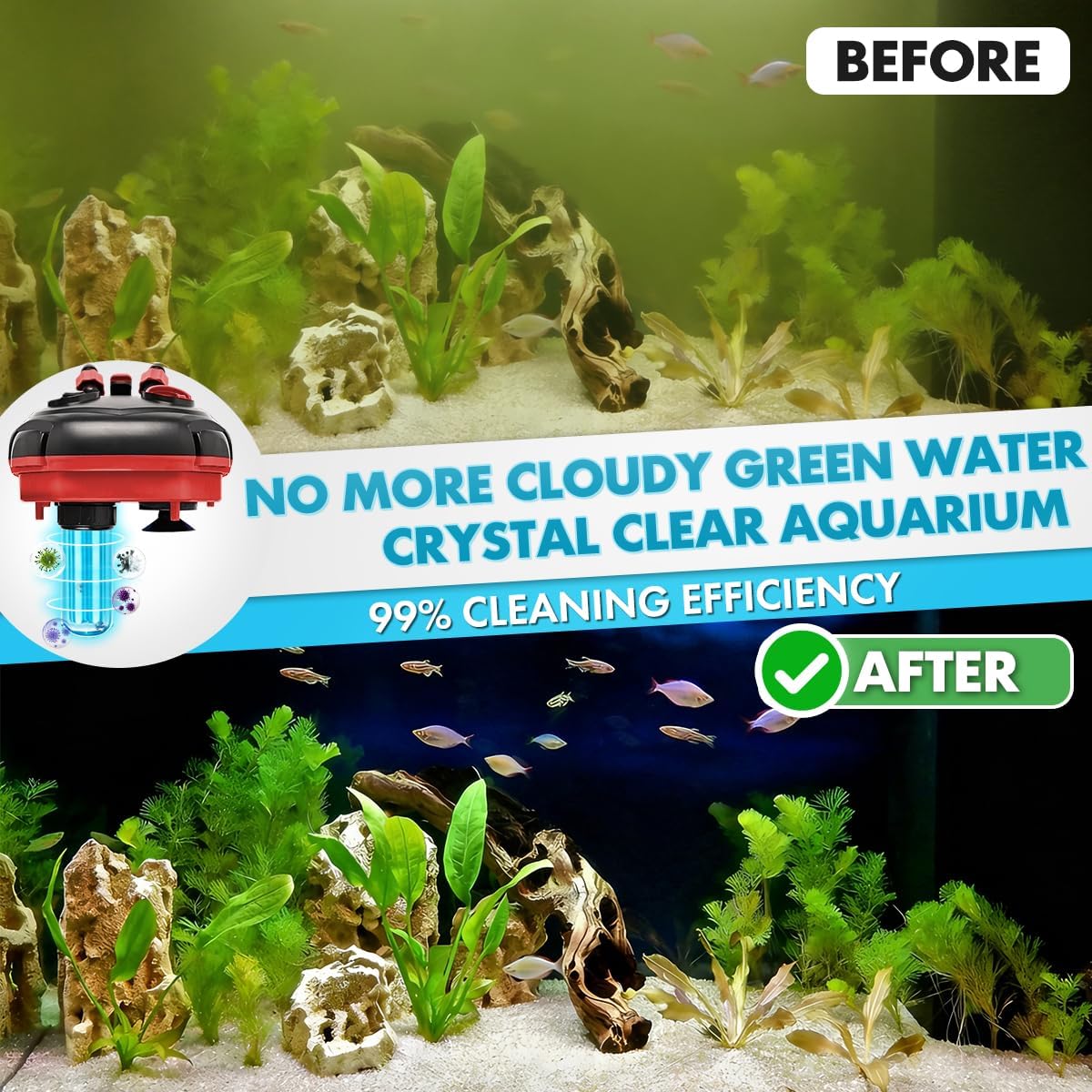Canister Filter, External Aquarium Filter Ultra-Quiet with Media