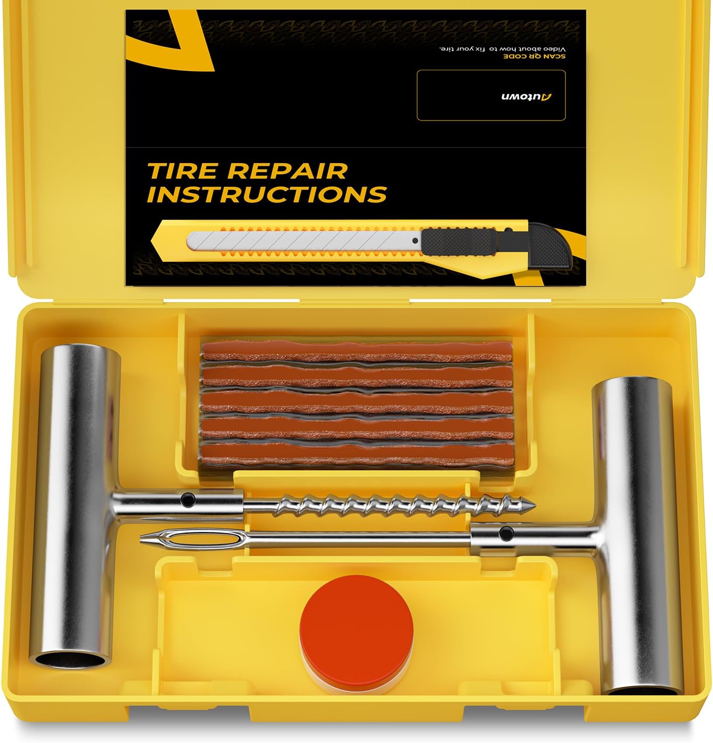 Flat Tire Repair Kit 15pcs, Heavy Duty Tire Plug Kit to Fix Puncture | Tire Patch Kit with Portable Storage Case