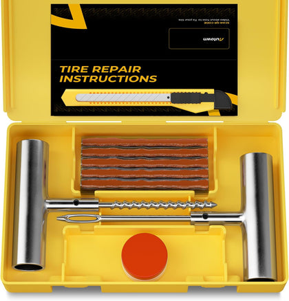 Flat Tire Repair Kit 15pcs, Heavy Duty Tire Plug Kit to Fix Puncture | Tire Patch Kit with Portable Storage Case