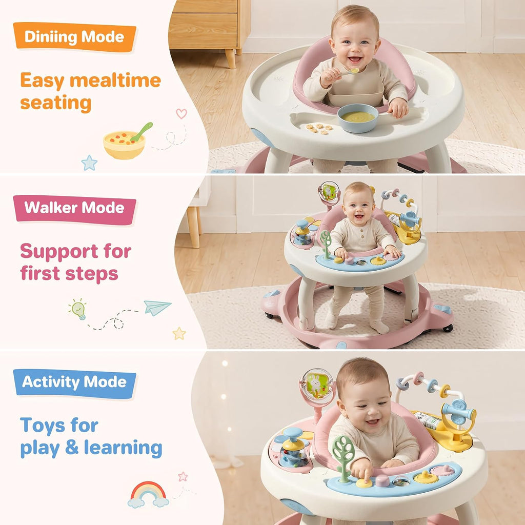 Baby Walker with Wheels, Foldable Baby Walker for Baby 6-12 Months, 3-Position Rotating Seat with Interactive