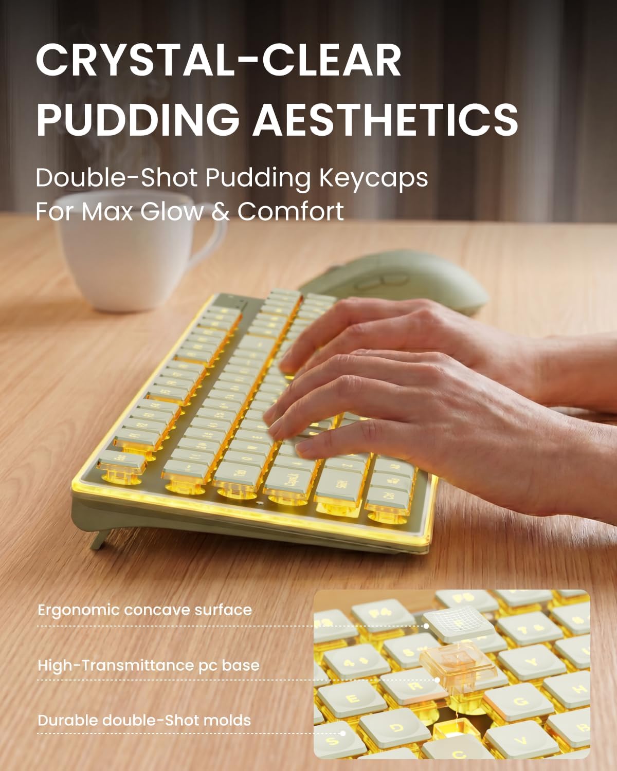 Wireless Keyboard and Mouse Combo with Warm Backlit, Rechargeable-Green