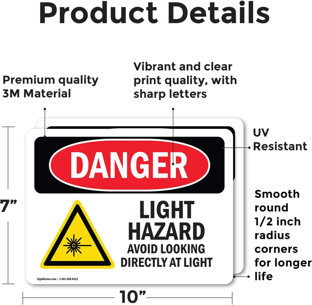 (2 Pack) UV Light Hazard Avoid Looking OSHA Danger Sign 10 Inch X 7 Inch Vinyl Label Decal Sticker Weather Resistant