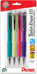 Twist-Erase III Mechanical Pencil, (0.7mm), Medium Line, Assorted Fashion Color Barrels, Pack of 4 (QE517FBP4M)
