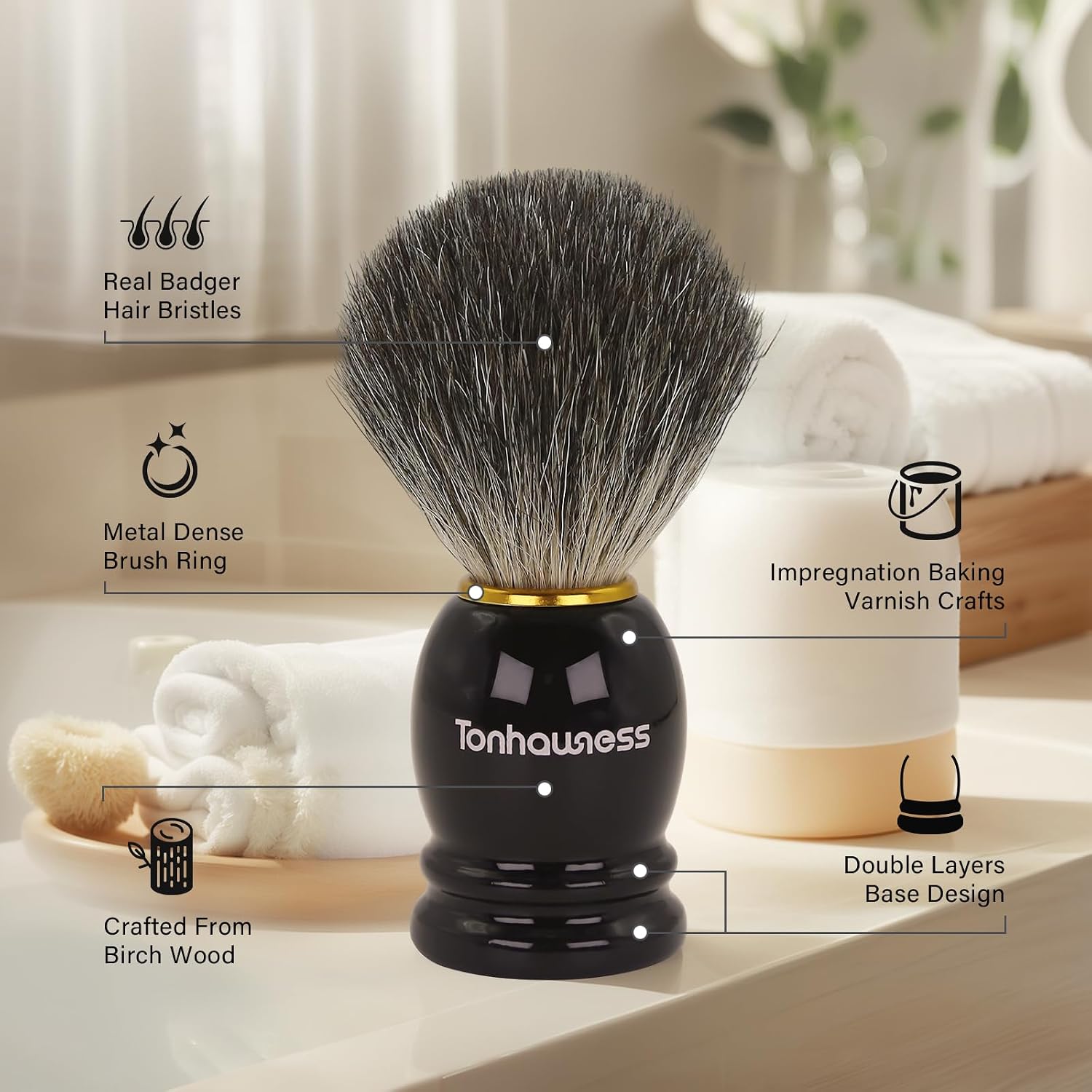 Shaving Brush Kit for Men, 4 in 1 Shaving Brushes Set Includes Badger Hair Shave Brush, Stainless Steel Shaving