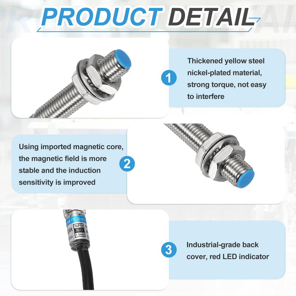MECCANIXITY Inductive Proximity Sensor, NPN NO M8 1.5mm Approach Sensor