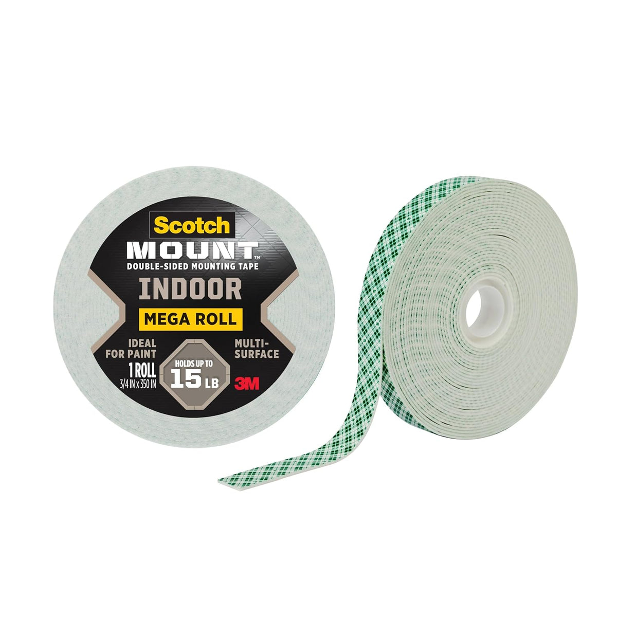 Indoor Double-Sided Mounting Tape, White, 1 Roll, 3/4 x 350 in