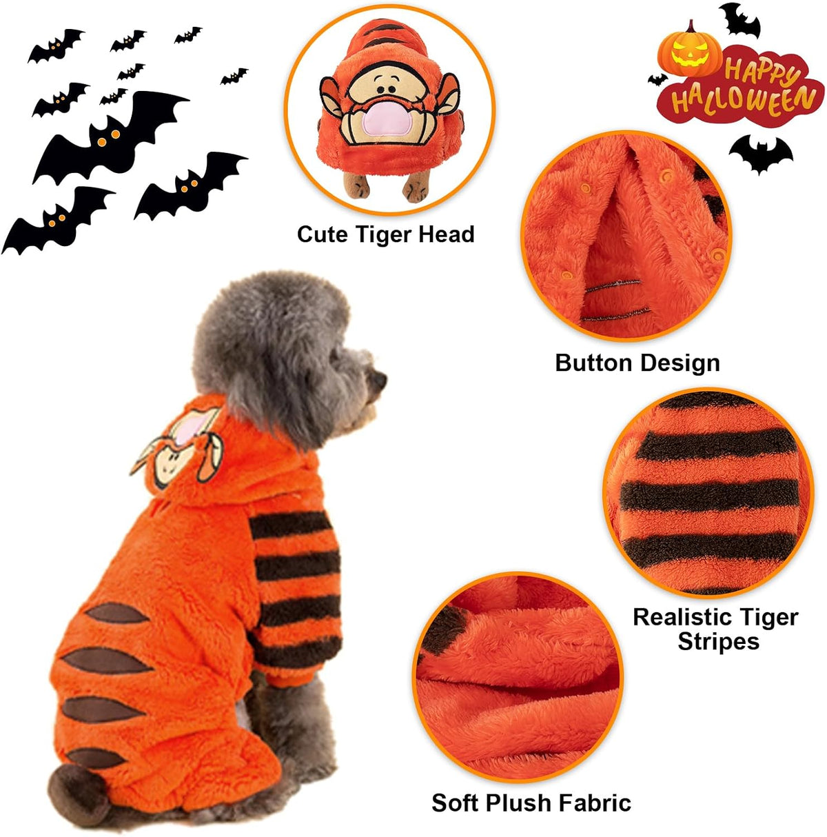 Tiger Dog Costume Funny Halloween Dog Costumes Cute Cosplay Jumpsuit Fashion Dress for Puppy Small Medium Large