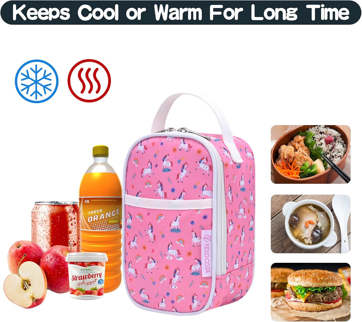Small Insulated Lunch Bag- Snack Bag- Mini Cooler Bag with Handle for Travel,Work,School(Storage Space below 20oz)