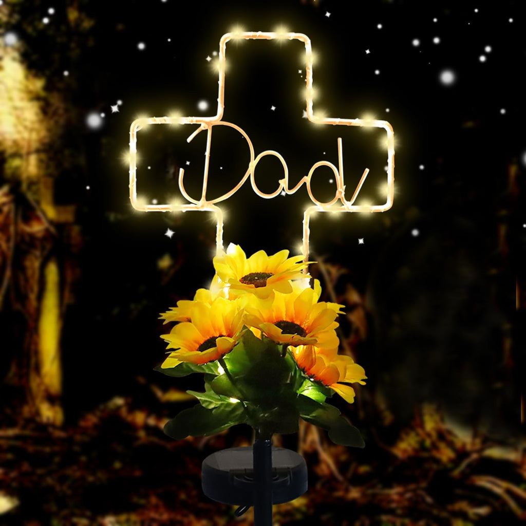 Solar Cross Sunflower Lights for Cemetery Dad, Waterproof Grave Decorations for Cemetery Dad, Sympathy Memorial Gifts