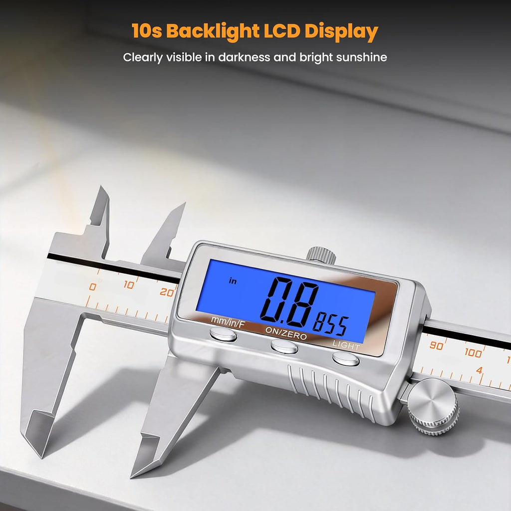 HARDELL Digital Caliper 8 Inch, Rechargeable All Metal W/Backlight Screen