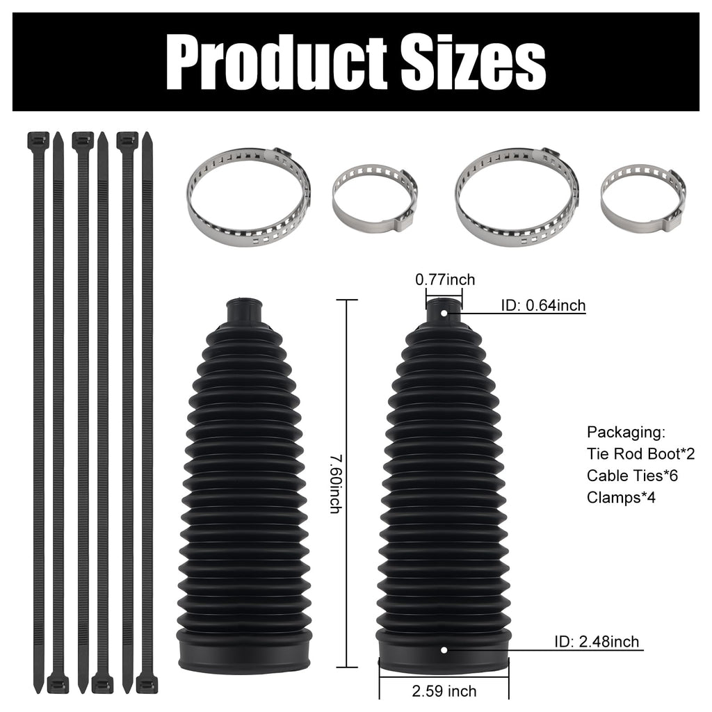 Silicone Inner Tie Rod Boot Kit with Cable Ties & Clamps