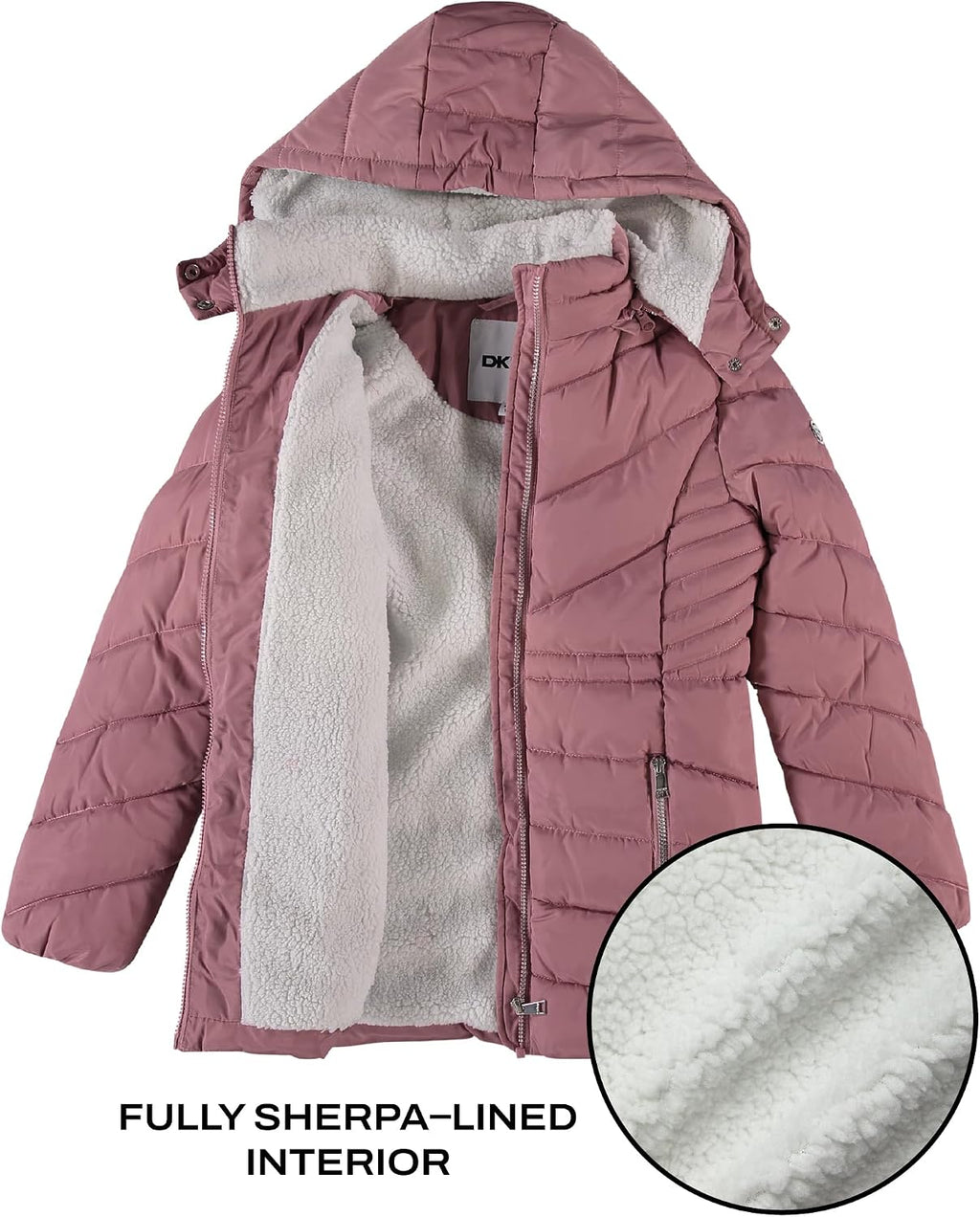DKNY Girls Winter Jacket, Heavyweight Long Anorak Puffer,Sherpa Lined Coat | Insulated Plush Lined Warmth, Full