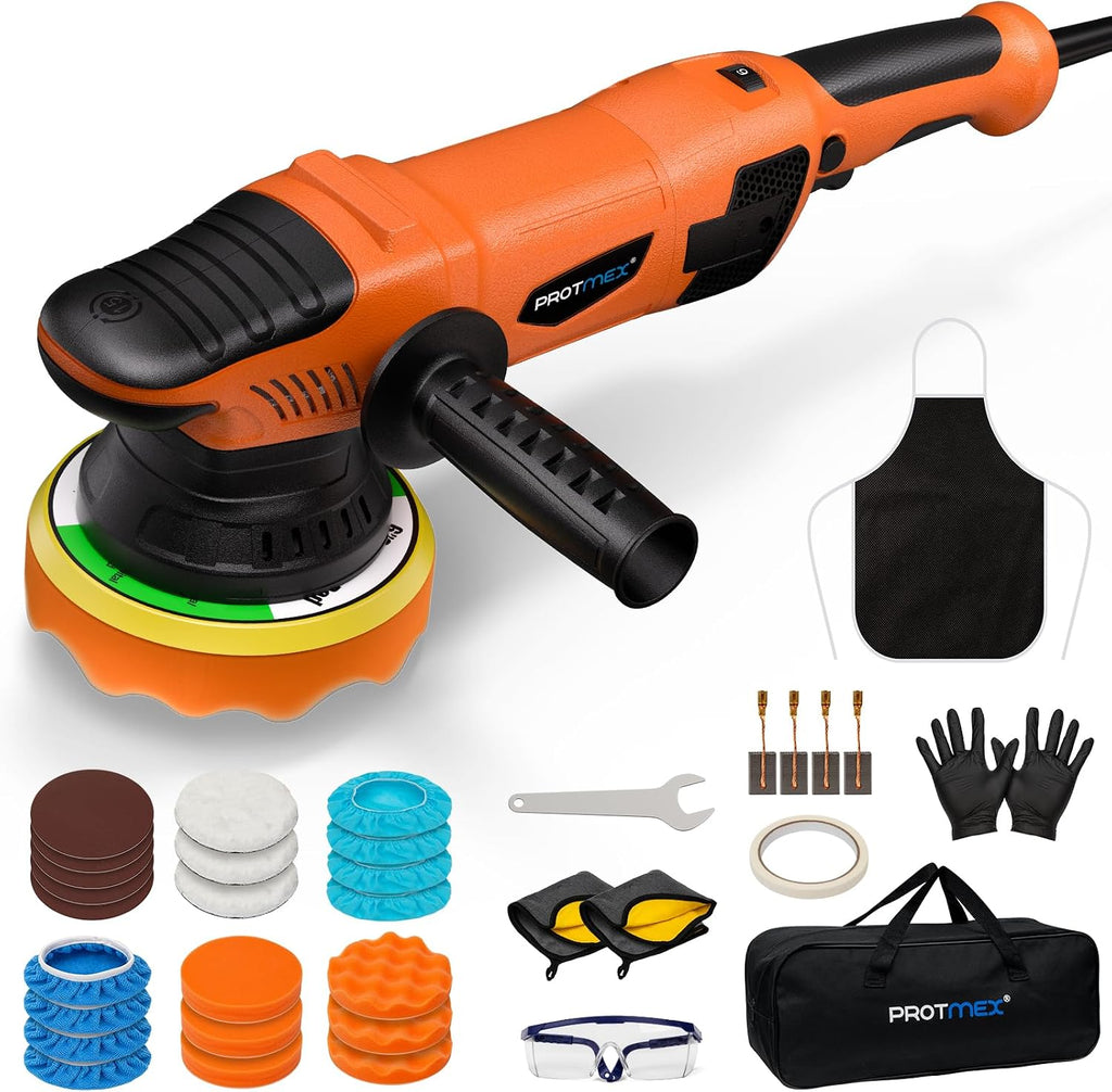1200W 6" Rotary Buffer, 2500-6000RPM, Detach Handle, Car/Boat Sand & Wax | Protmex Dual Action Car Buffer with 6