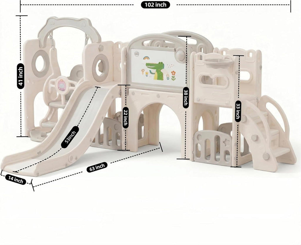 Toddler Playsets Slide for Backyard Indoor 12-in-1 Swing Set Outdoor Freestanding Climber Playground Playset with