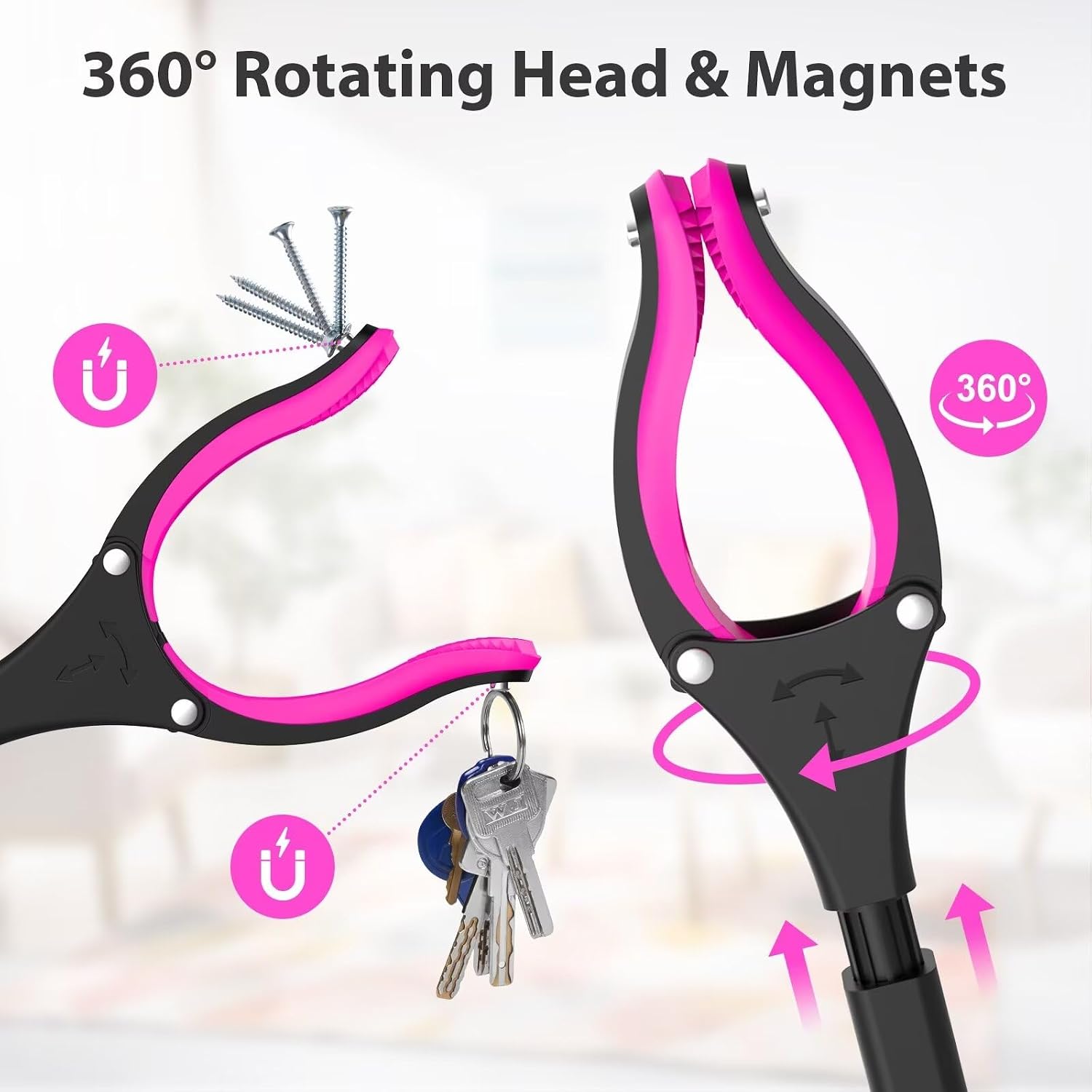 36" Grabber Reacher Tool, Foldable Reacher Grabber Pickup Tool with 360° Rotating Jaw & Two Magnets, Extra Long Trash