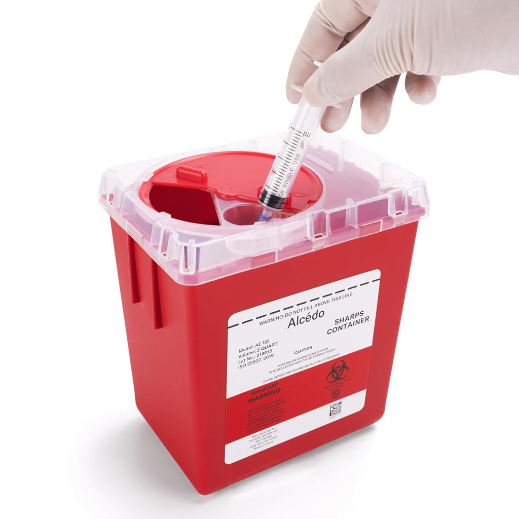 2 Quart Sharps Container (1-Pack) for Needle & Syringe Disposal | Small & Portable, Built-In Needle Removal Port