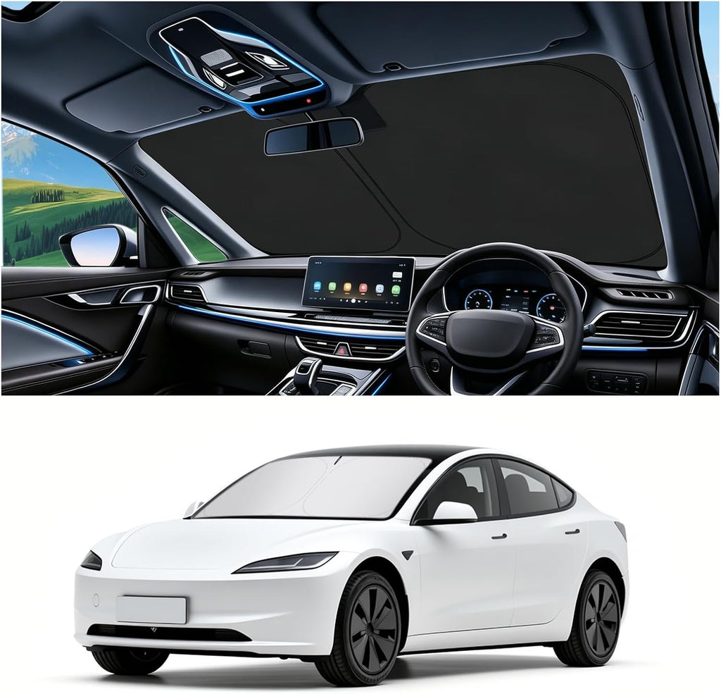 Foldable Car Windshield Sun Shade Compatible with Tesla 2017-2026 Model 3/Y,Oxford Cloth Sunshade for Car Windshield