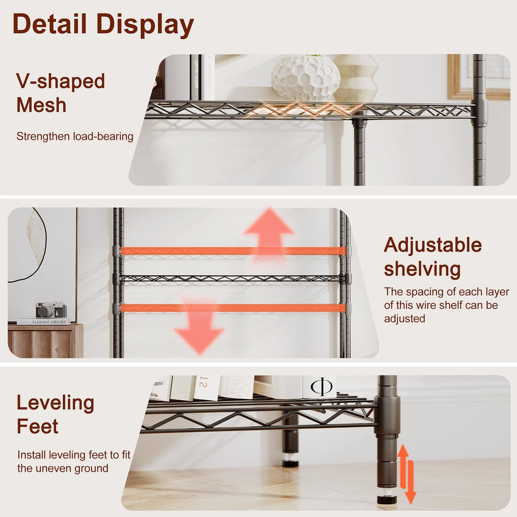 4-Tier Wire Storage Shelves | 36x14x54 | Black | with Adjustable Racks | Heavy-Duty Metal Shelf, Holds Upto 1000 lbs
